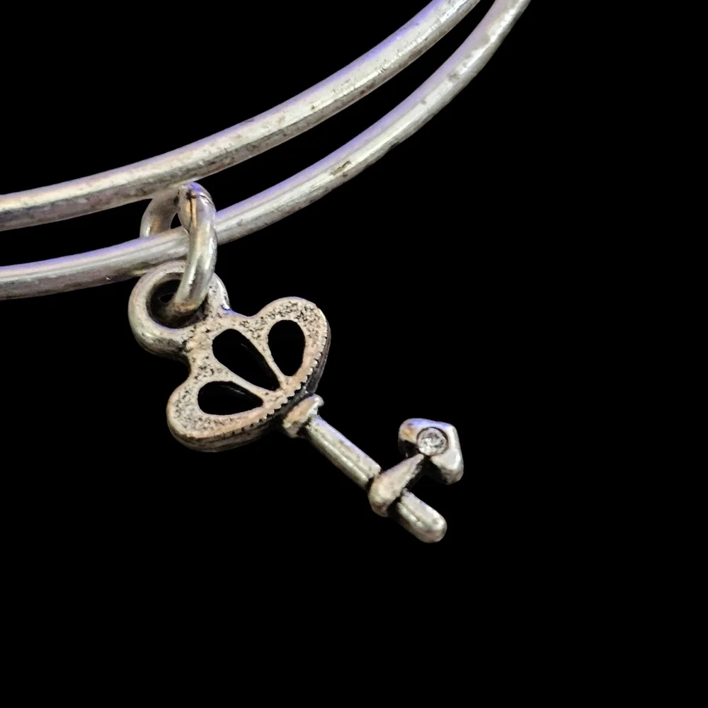 Alex and Ani Crystal Skeleton Key Charm Bangle in Silver-Tone Brass